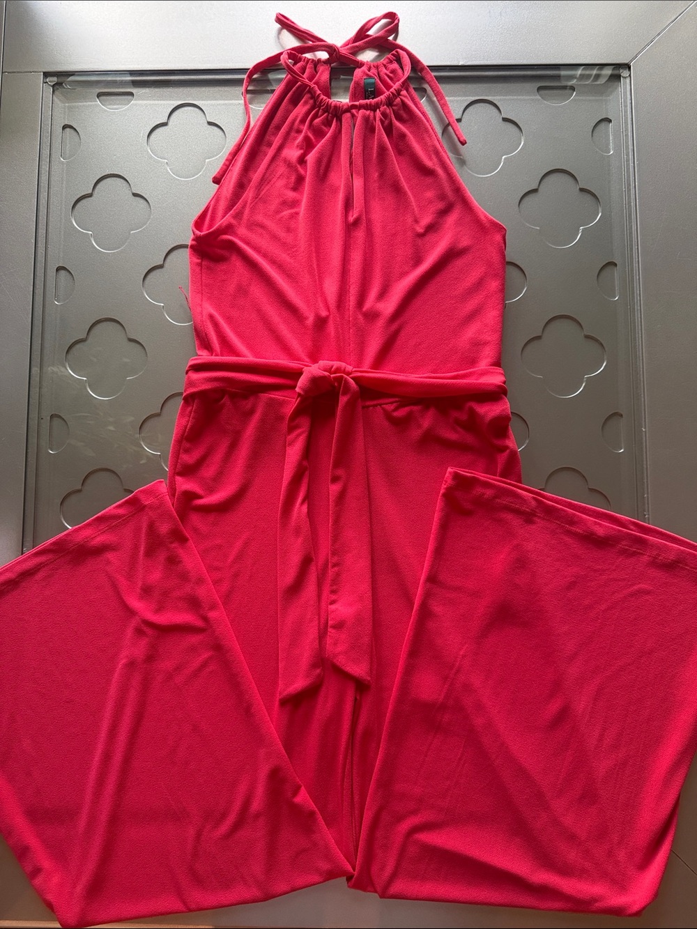 RALPH LAUREN Keyhole Halter Wide Leg Jumpsuit Coral Red Womens Petite Small - Picture 6 of 12
